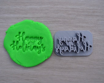 Happy Holidays Imprint Font 1 Cookie/Fondant/Soap/Embosser Stamp