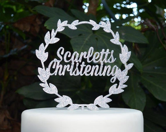 Wreath Name Christening Cake Topper - Baptism Confirmation Custom Personalized Cake Topper
