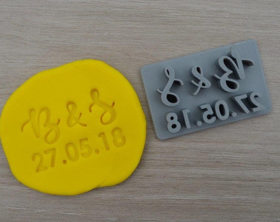 Custom Initials and Date Imprint Cookie/Fondant/Soap/Embosser Stamp