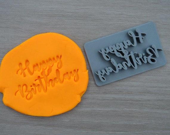 Happy Birthday Font 2 Imprint Cookie/Fondant/Soap/Embosser Stamp