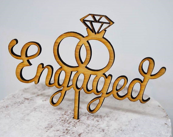 Engagement Timber Wood Cake Topper - Wedding Ring Cake Topper - Diamond Ring Cake Topper