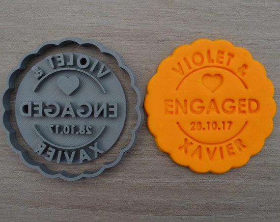 Engaged Any Name & Date Cookie Cutter Fondant Cutter Stamp Party Favor Cake Topper Custom/Personalised