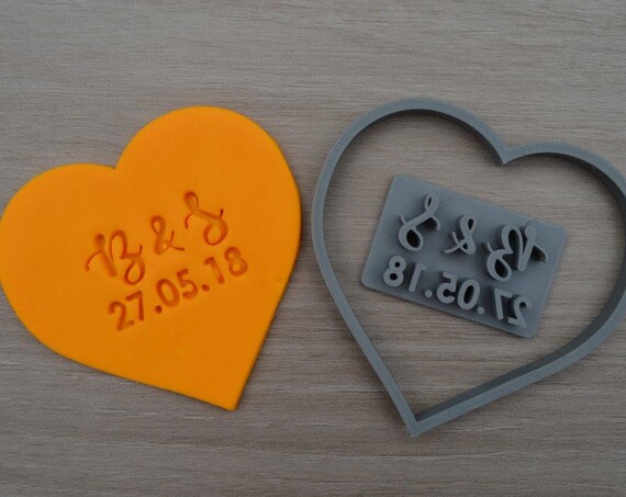 Heart Wedding Shower Bridal Anniversary Engagement Valentine Party Initial Cookie/Fondant Cutter Set Custom Initials & Date