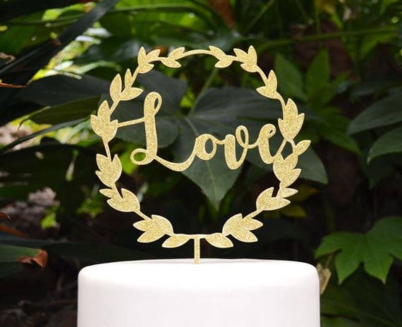 Wreath Love Wedding Cake Topper - Wedding Engagement Cake Topper