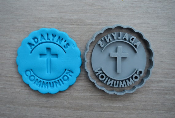 Communion Any Name and Cross Cookie Cutter Fondant Cutter Stamp Party Favor Cake Topper Custom/Personalised
