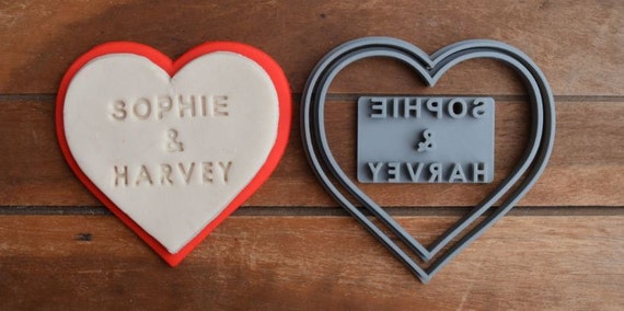Heart Wedding Shower Bridal Anniversary Engagement Valentine Party Name Cookie/Fondant Cutter Set Custom Names