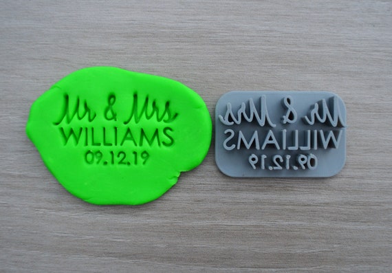 Mr & Mrs Custom Personalized Name And Date Imprint Cookie/Fondant/Soap/Embosser Stamp