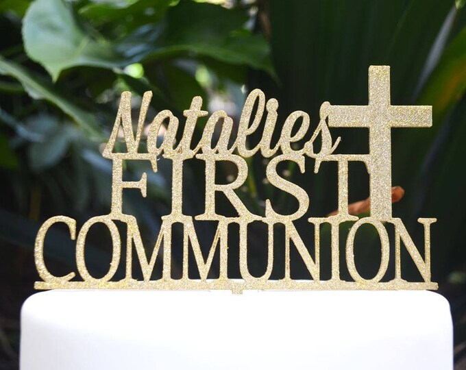 First Communion Cross Baptism Christening Confirmation Custom Personalized Name Cake Topper