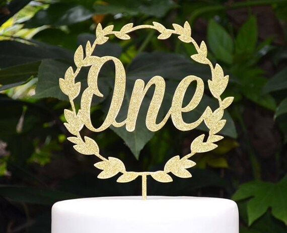 Wreath One Birthday Cake Topper - 1st Birthday Cake Topper