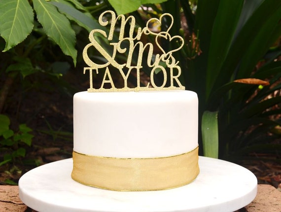 Mr & Mrs Wedding Custom Personalized Name Cake Topper - Bride and Groom Wedding Hearts Cake Topper