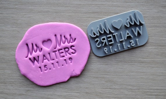 Mr & Mrs Custom V3 Personalized Name And Date Imprint Wedding Engagement Cookie/Fondant/Soap/Embosser Stamp
