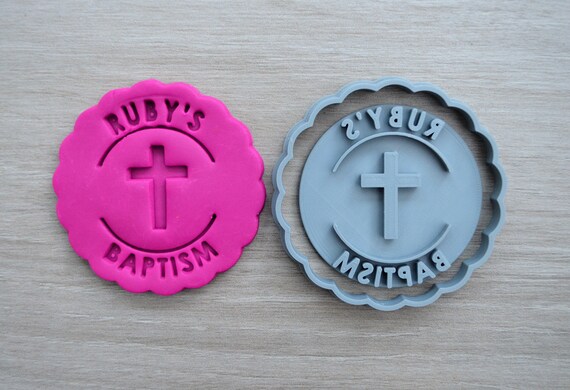 Baptism Any Name and Cross Cookie Cutter Fondant Cutter Stamp Party Favor Cake Topper Custom/Personalised