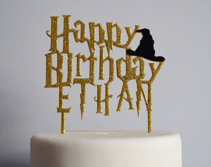 Happy Birthday Wizard Hat Cake Topper Custom Personalized