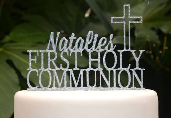 First Holy Communion Cross Baptism Christening Confirmation Custom Personalized Name Cake Topper