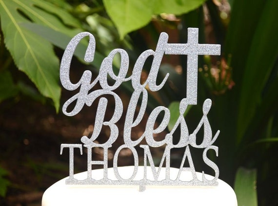 God Bless Cross Baptism Christening Confirmation Custom Personalized Name Cake Topper