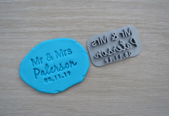 Mr & Mrs Custom V2 Personalized Name And Date Imprint Wedding Engagement Cookie/Fondant/Soap/Embosser Stamp