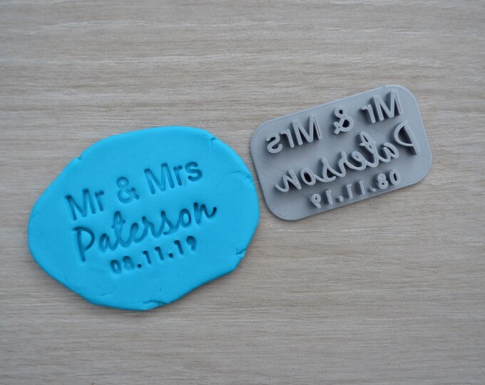 Mr & Mrs Custom V2 Personalized Name And Date Imprint Wedding Engagement Cookie/Fondant/Soap/Embosser Stamp