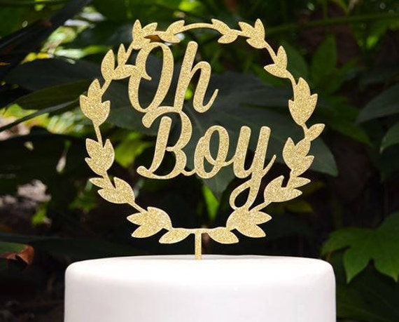 Wreath Oh Boy Cake Topper - Baby Shower Cake Topper - Baby Boy Cake Topper