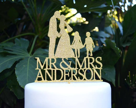 Mr & Mrs Wedding Cake Topper - Bride and Groom and Kids/Children Personalized