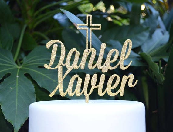 Two Names - Name Cake Topper Cross Baptism Christening Confirmation Custom Personalized Cake Topper