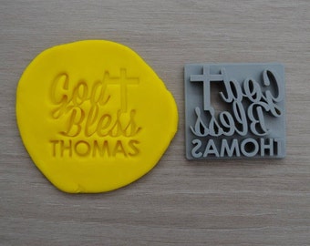 God Bless Name Cross Imprint Custom Personalized Cookie/Fondant/Soap/Embosser Stamp