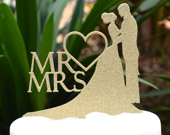 Mr & Mrs Wedding Cake Topper - Bride and Groom Wedding Cake Topper Silhouette