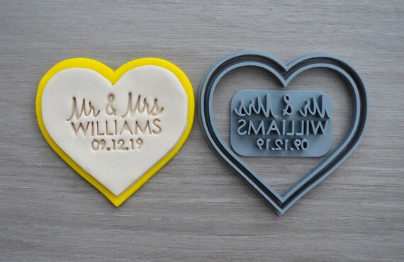 Heart Wedding Shower Bridal Anniversary Engagement Valentine Party Name & Date Cookie/Fondant Cutter Set Custom Names