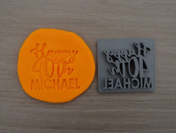 Happy 40th Birthday Custom/Personalized Name Imprint Cookie/Fondant/Soap/Embosser Stamp