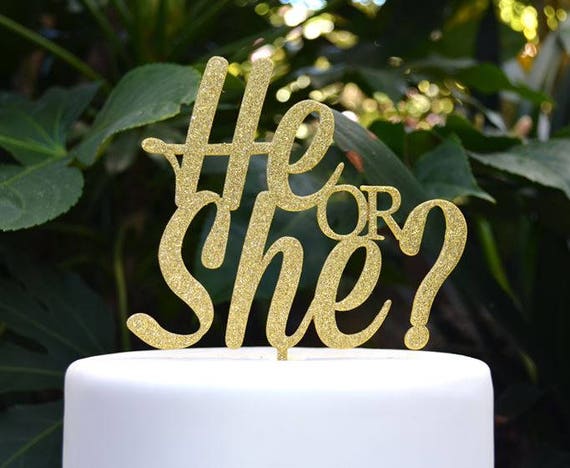 He or She Cake Topper - Baby Shower Gender Reveal Cake Topper - Assorted Colours