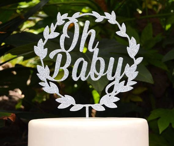 Wreath Oh Baby Cake Topper - Baby Shower Cake Topper - Baby Boy Baby Girl Cake Topper