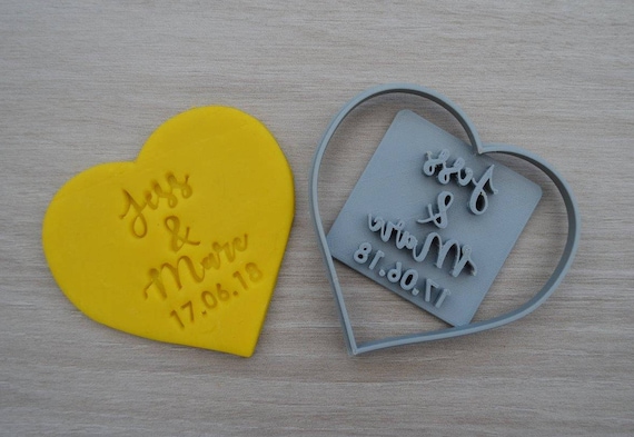 Heart Wedding Shower Bridal Anniversary Engagement Valentine Party Name Cookie/Fondant Cutter Set Custom Names & Date