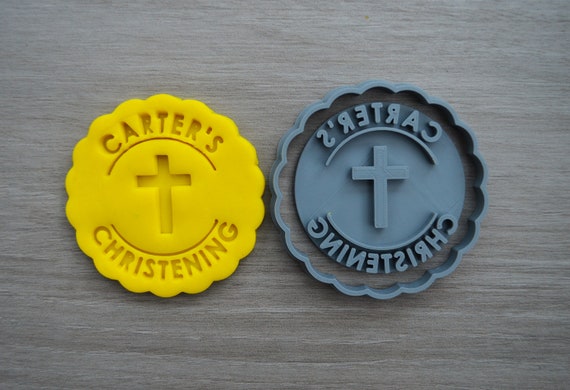 Christening Any Name and Cross Cookie Cutter Fondant Cutter Stamp Party Favor Cake Topper Custom/Personalised