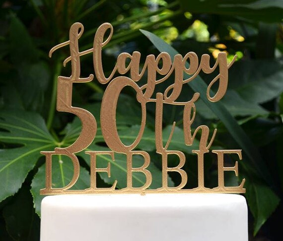 Happy 50th Birthday Custom/Personalized Name Cake Topper - Assorted Colours