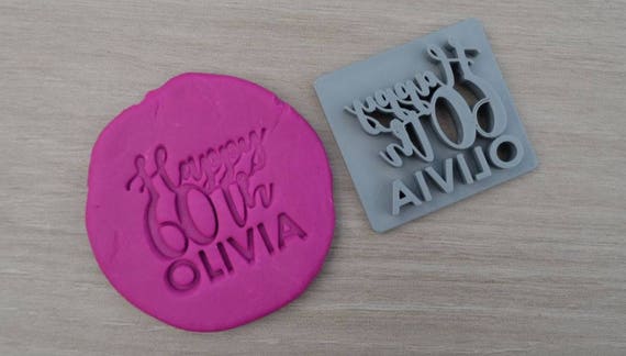 Happy 60th Birthday Custom/Personalized Name Imprint Cookie/Fondant/Soap/Embosser Stamp