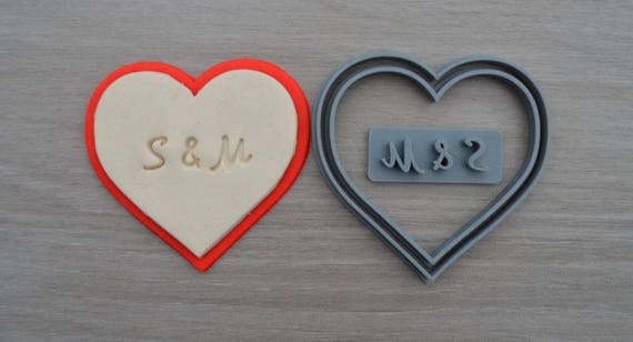 Heart Wedding Shower Bridal Anniversary Engagement Valentine Party Cookie/Fondant Cutter Set Custom Initials
