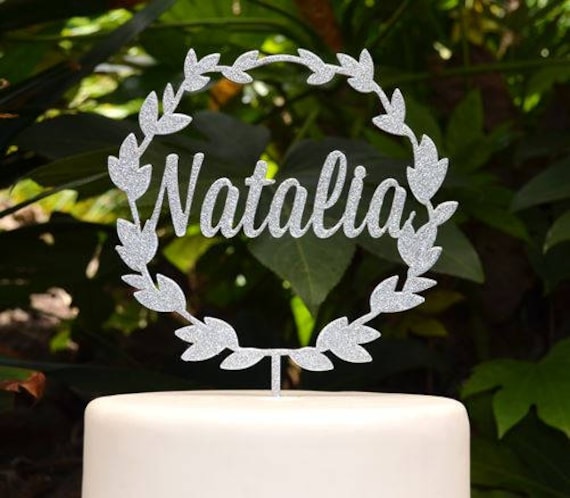 Wreath Custom Personalized Name Cake Topper - Birthday Cake Topper - Baptism Christening Cake Topper