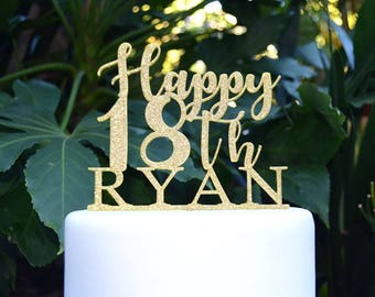 Happy 18th Birthday Custom/Personalized Name Cake Topper - Assorted Colours