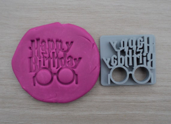 Happy Birthday Glasses with Scar Imprint Cookie/Fondant/Soap/Embosser Stamp