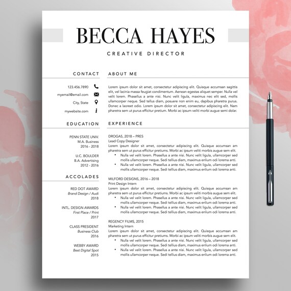 Modern Resume Template: Creative CV Design (Digital Download)