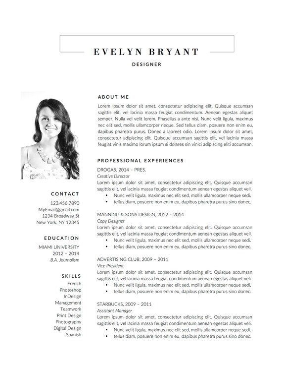 Professional Resume Cv Template Cover Letter Creative Etsy