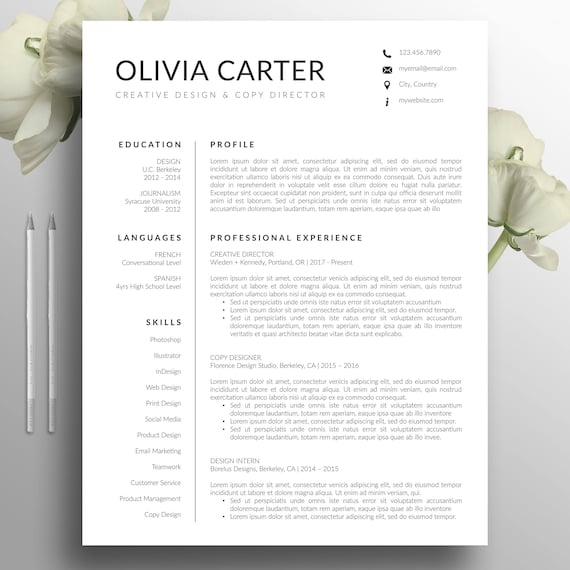 Modern Resume Template Cover Letter Word Mac Us Letter A4 Cv Template Creative Resume Professional Resume Instant Download Olivia