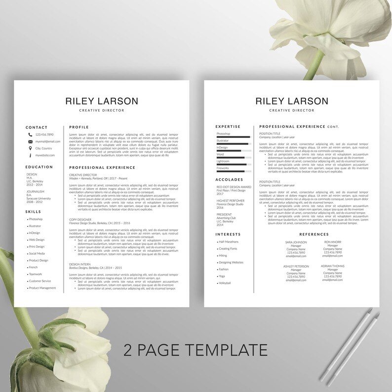 Simple Resume Word CV Template US Letter Instant Download Riley Creative Resume Template Cover Letter Professional Resume Modern A4