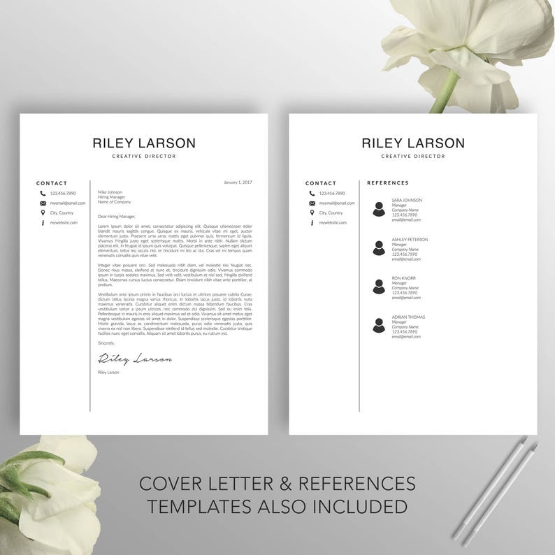 Simple Resume Word CV Template US Letter Instant Download Riley Creative Resume Template Cover Letter Professional Resume Modern A4