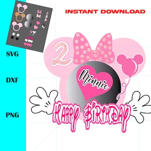 Minnie topper svg, dxf, png snijbestanden voor taarttoppers, minne toppers, direct downloaden en personaliseren is optioneel