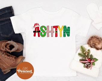 Personalized Christmas Kids Shirt - Custom Name Christmas Toddler Shirt - Cute Santa Tee - Candy Cane Shirt