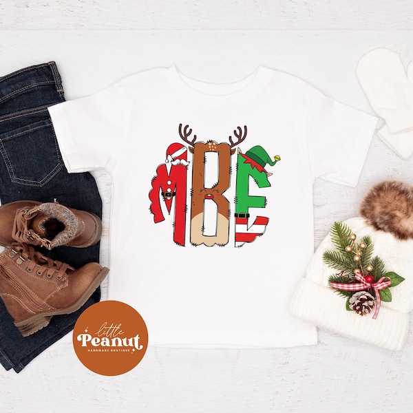 Personalized Christmas Kids Shirt - Monogram Christmas Toddler Shirt - Cute Custom Santa Shirt - Reindeer Shirt