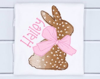 Personalized Easter Shirt, Bunny with Bow, Girls Easter Shirt, Girls Embroidered Shirt, Easter Gift