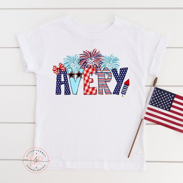 Personalized Fourth of July Kids Shirt - 4th of July Girls Shirt - Patriotic Toddler Shirt - Custom Name Toddler Shirt - Youth Shirt