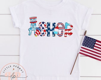 Personalized Fourth of July Kids Shirt - Custom Name Patriotic Toddler Shirt - Red White Blue - Independence Day Shirt