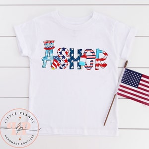 Personalized Fourth of July Kids Shirt - Custom Name Patriotic Toddler Shirt - Red White Blue - Independence Day Shirt
